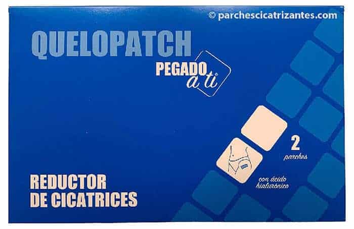 imagen de la parte anversa de un sobre de parches cicatrizantes Quelopatch Sobre de los Parches Reductores de Cicatrices Quelopatch